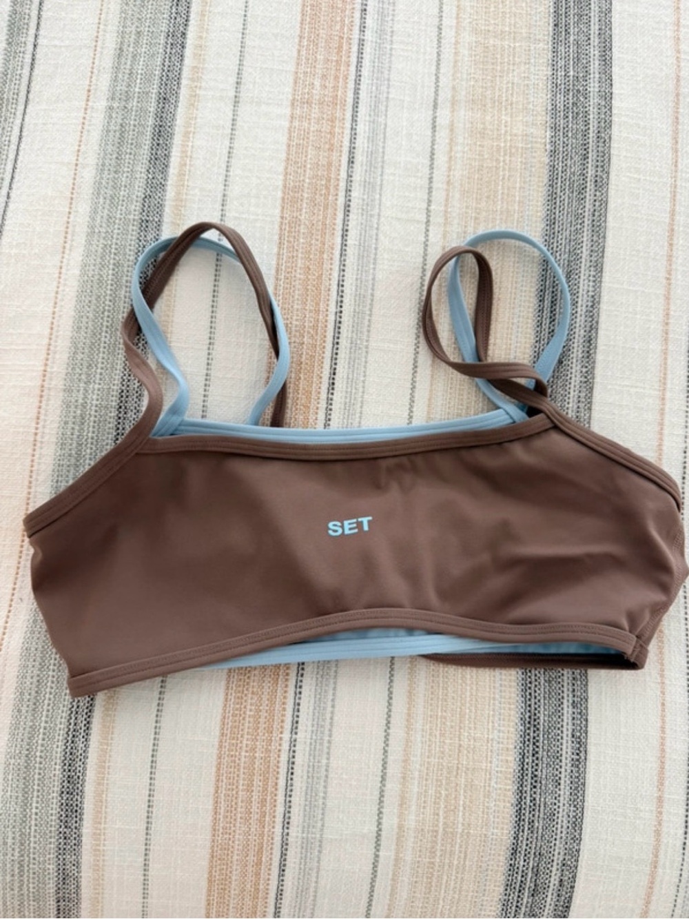 SET Active Brown Sports Bra with Light Blue Trim